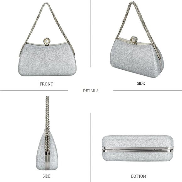 Pearl Clutch Purse for Women Evening Bag Wedding Party Shoulder Bag - Picture 3 of 8